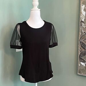 NWT Elie Tahari Elegant Black Sheer Sleeve Top